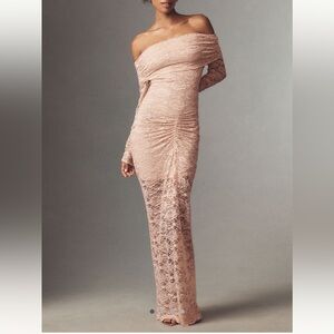 Ronny Kobo Yessenia Off-The-Shoulder Long-Sleeve Lace Maxi Dress.